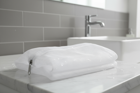 LAUNDRY BAG Made with soft and lightweight Mesh fabric, with zipper in bathroom