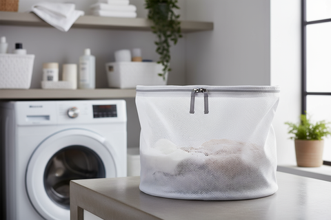 LAUNDRY BAG Made with soft and lightweight Mesh fabric, with zipper in Landry room